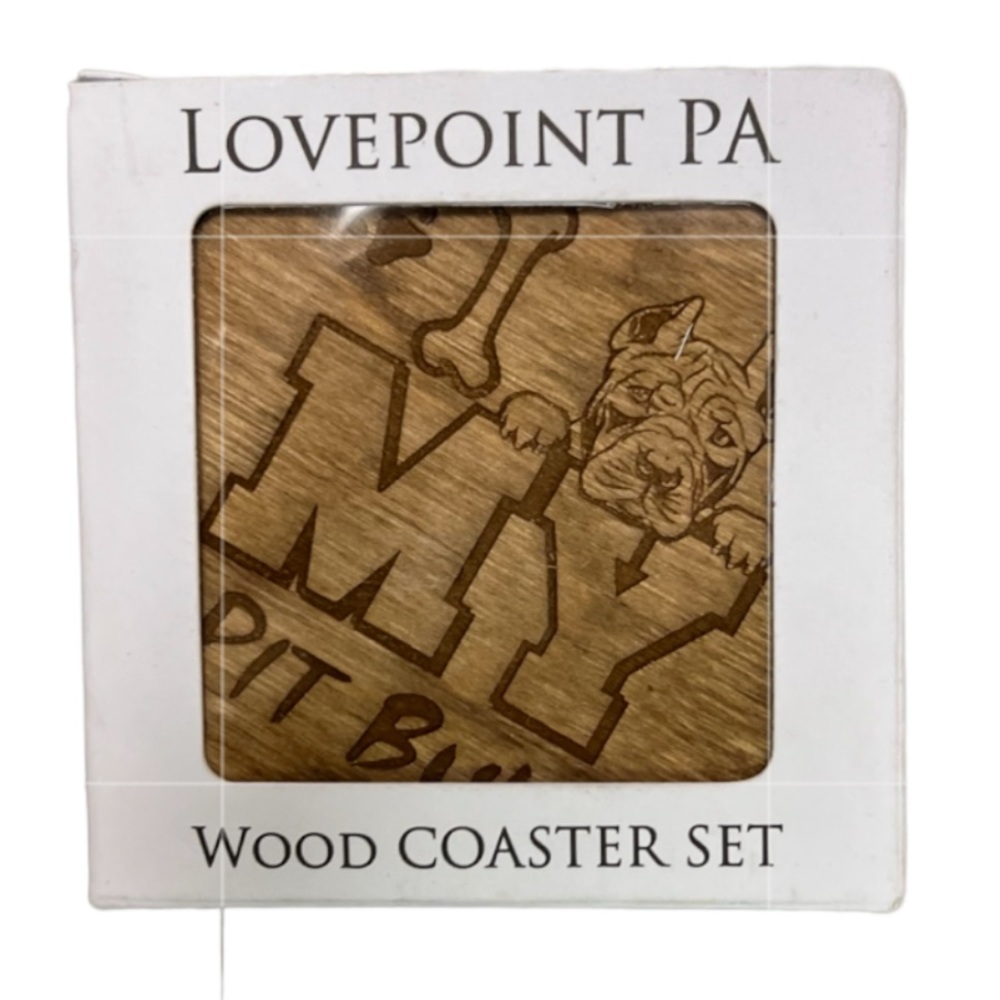 I Love My Pitt Bull- 6 Piece Handmade Engraved 3.5" Wooden Home Decor Golden Fin